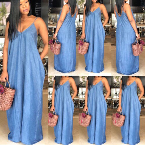 strapless denim maxi dress