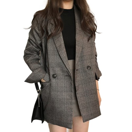 Women's Blazers Plaid Double Breasted