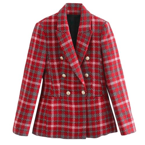 Vintage Plaid Double Breasted Tweed Party Blazer