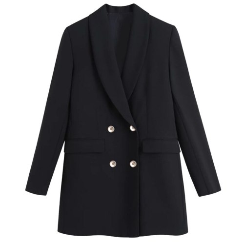 Ladies Fashion Double-Breasted Flat Blazer