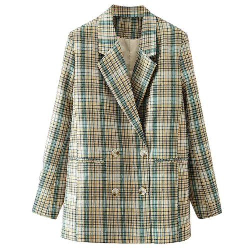 Green Plaid Patchwork Blazer