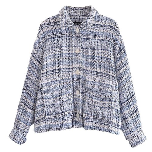 Small Fragrance Style Single-Breasted Plaid Texture Shirt