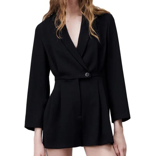 Women Black Simple Jacket Elegant Blazer Suit
