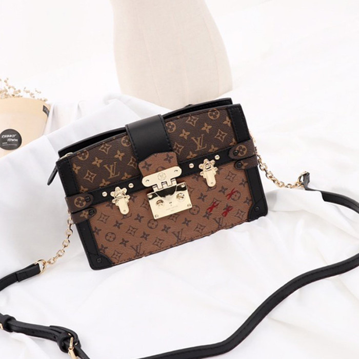 Louis Vuitton Womens Bags Messenger Shoulders Bags Luxury Brand TRUNK CLUTCH Monogram and Monogram Reverse coated canvas Women Bags M43596