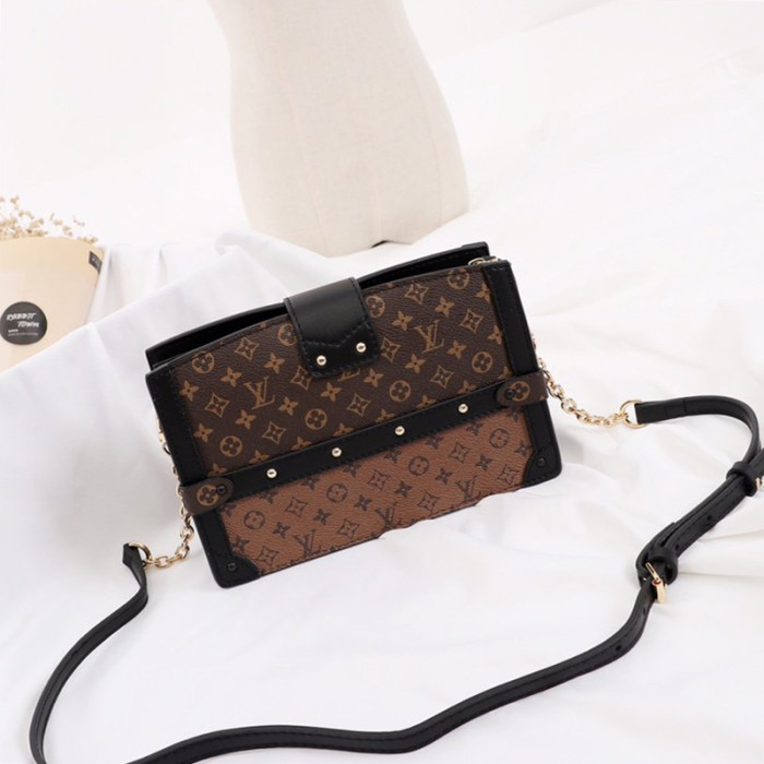 Louis Vuitton Womens Bags Messenger Shoulders Bags Luxury Brand TRUNK CLUTCH Monogram and Monogram Reverse coated canvas Women Bags M43596