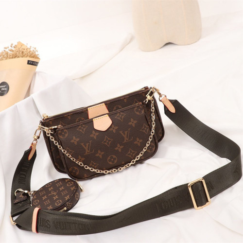 Louis Vuitton Womens Bags Luxury Brand MULTI POCHETTE ACCESSOIRES M44813 Khaki Monogram coated canvas with Original Box