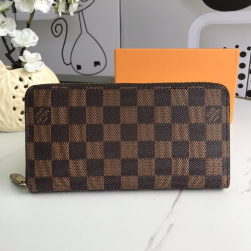Louis Vuitton Womens Bag Wallet Purse Luxury Brand ZIPPY WALLET Brown Damier Ebene Leather with Original Box N41661