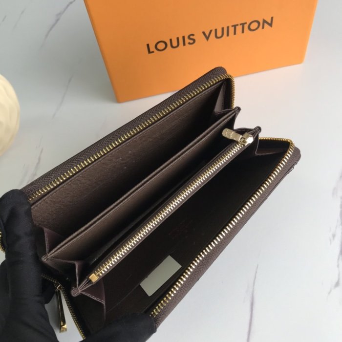Louis Vuitton Womens Bag Wallet Purse Luxury Brand ZIPPY WALLET Brown Damier Ebene Leather with Original Box N41661
