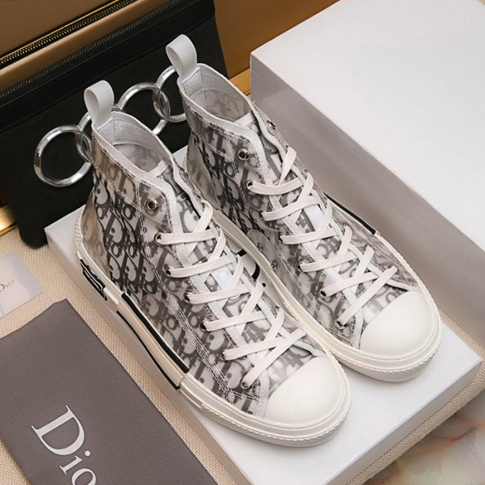 Dior Men Shoes Luxury Brand Sneaker B23 HIGH-TOP Sneaker White And Black Dior Oblique Canvas