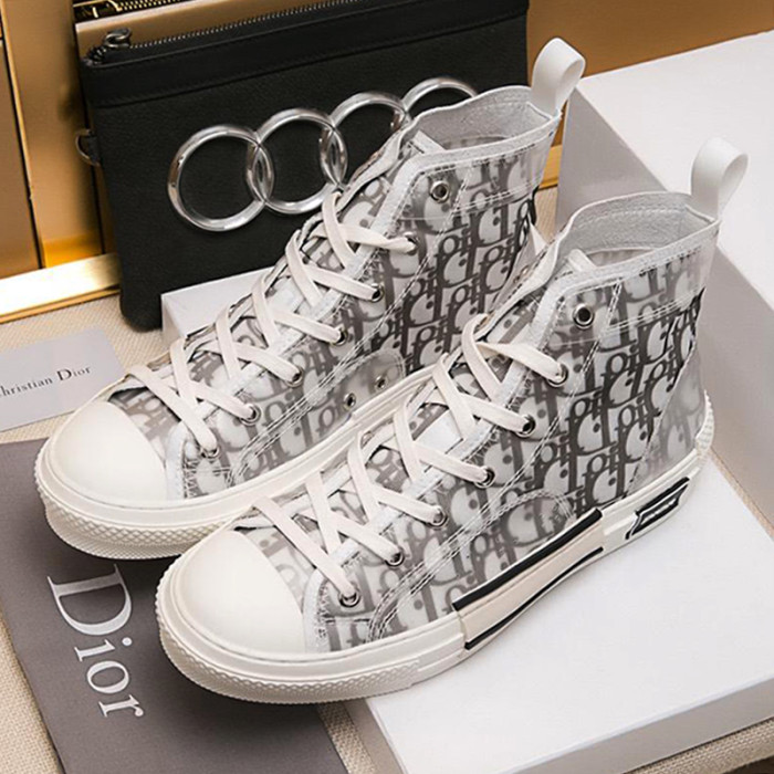 Dior Men Shoes Luxury Brand Sneaker B23 HIGH-TOP Sneaker White And Black Dior Oblique Canvas