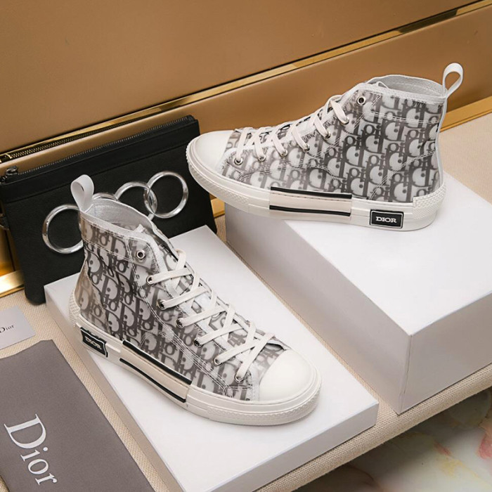 Dior Men Shoes Luxury Brand Sneaker B23 HIGH-TOP Sneaker White And Black Dior Oblique Canvas