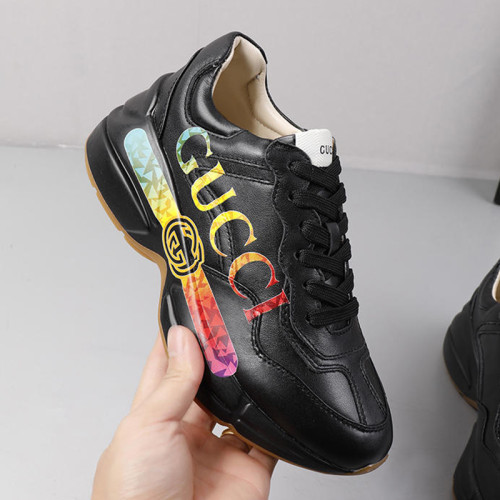 Gucci Mens Shoes Luxury Brand Rhyton Leather Sneaker Black