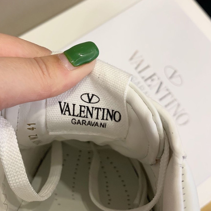 Valentino Women Shoes Fashion Design Luxury Brand ROCKSTUD UNTITLED SNEAKER IN CALFSKIN LEATHER WITH METALLIC STRIPE