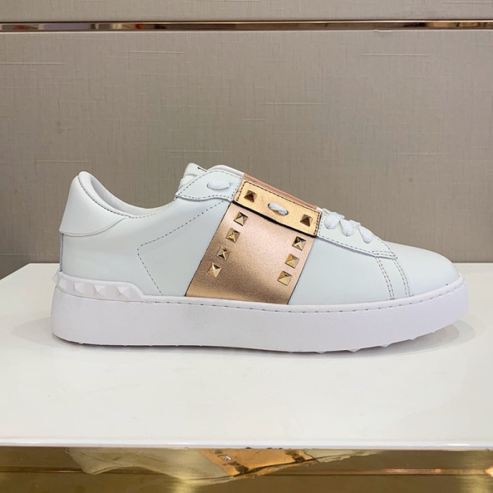 Valentino Women Shoes Fashion Design Luxury Brand ROCKSTUD UNTITLED SNEAKER IN CALFSKIN LEATHER WITH METALLIC STRIPE