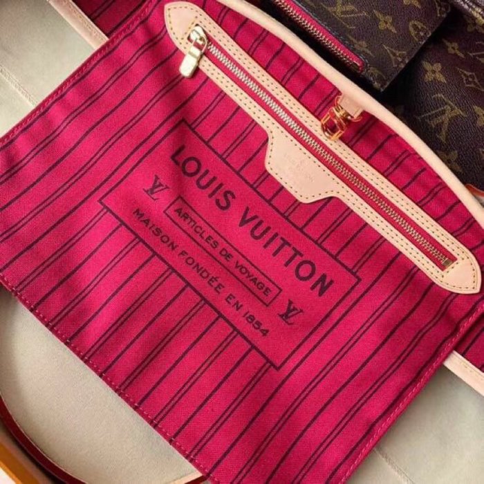 Louis Vuitton Womens Bags Luxury Brand Fashion Type NEVERFULL MM Pivoine Pink Handbags M41178 Monogram Canvas
