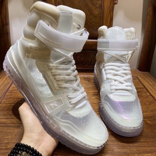 Louis Vuitton Men Shoes Fashion Design Luxury Brand Sports LV Trainer SNEAKER Boots Transparent material White with Original Box 1A5YJ7