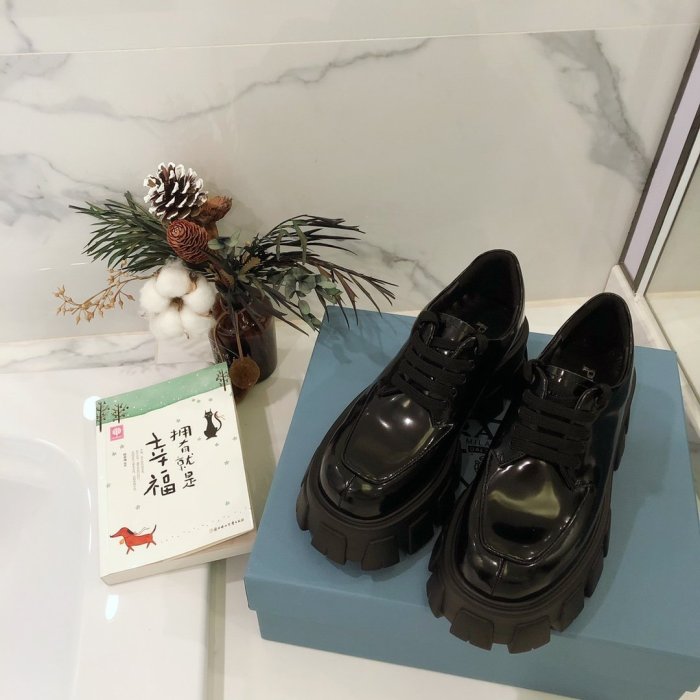 Prada Women Shoes Luxury Sneakers Monolith brushed calf leather lace-up shoes 1E708L_B4L_F0002_F_A055