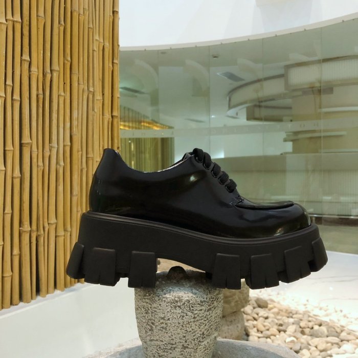 Prada Women Shoes Luxury Sneakers Monolith brushed calf leather lace-up shoes 1E708L_B4L_F0002_F_A055
