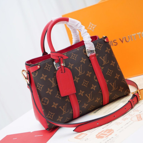 Louis Vuitton Womens Bags Handbags Luxury Crossbody Bag SOUFFLOT BB Cerise Monogram Canvas Colored Leather M44818