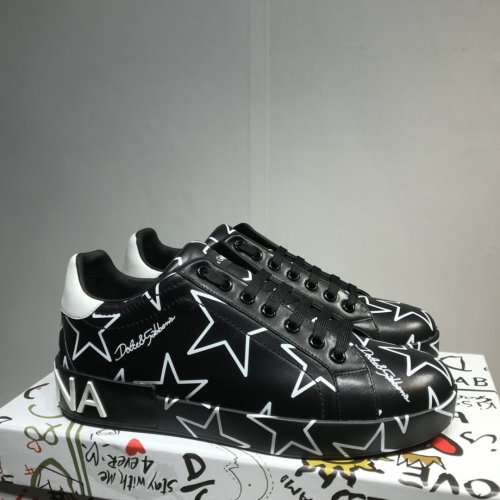 Dolce&Gabbana Men Shoes Fashion Luxury Mixed Star Print Portofino Sneakers in Nappa Leather Black CS1772AJ609HN35C