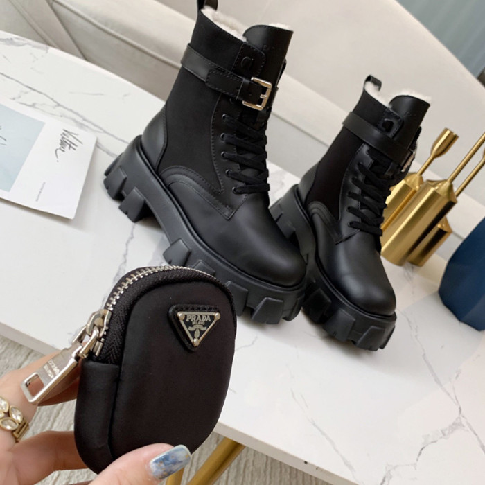 Prada Women Shoes Boots Luxury Sneakers Plus Velvet Monolith Re-Nylon Gabardine Booties 1T549M_1YFL_F0002_F_055