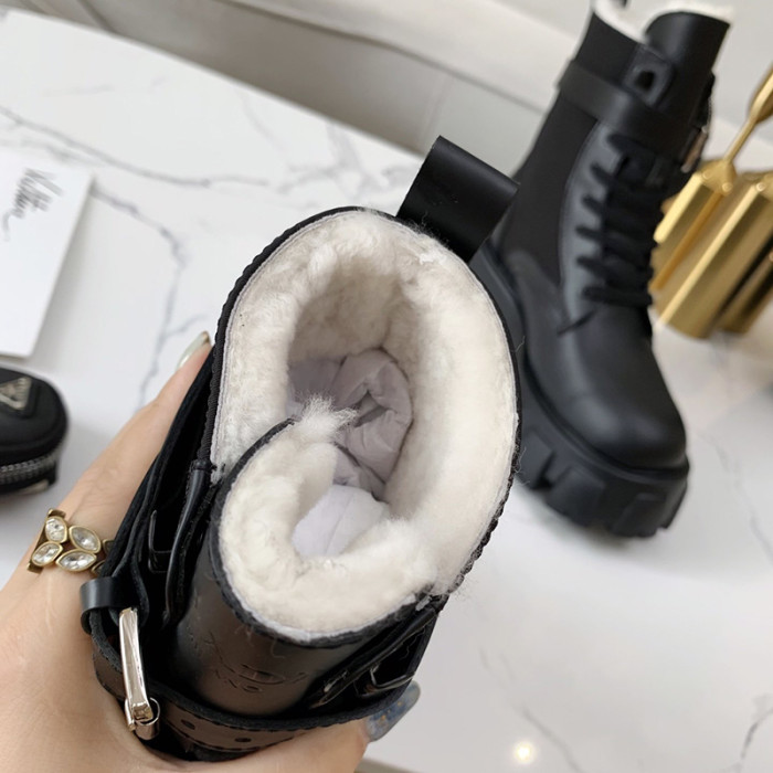 Prada Women Shoes Boots Luxury Sneakers Plus Velvet Monolith Re-Nylon Gabardine Booties 1T549M_1YFL_F0002_F_055