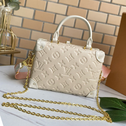 Louis Vuitton Womens Bag Handbag Luxury Brand PETITE MALLE SOUPLE New Creme Monogram Empreinte Leather M45394