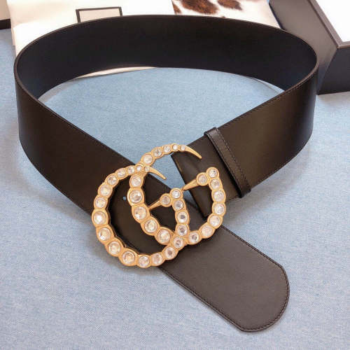 Gucci Womens Belts Luxury Design Black Wide Leather Belt with Pearl Double G