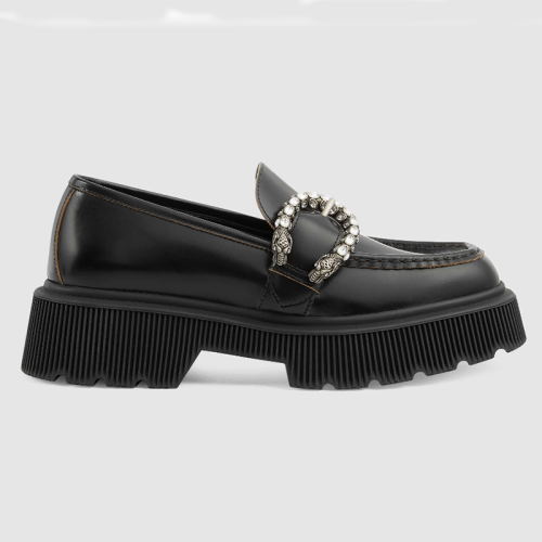 Gucci Women Shoes Casual Luxury Brand Fashion Women's Loafer with Tiger Head Black Leather 627289 DS800 1000