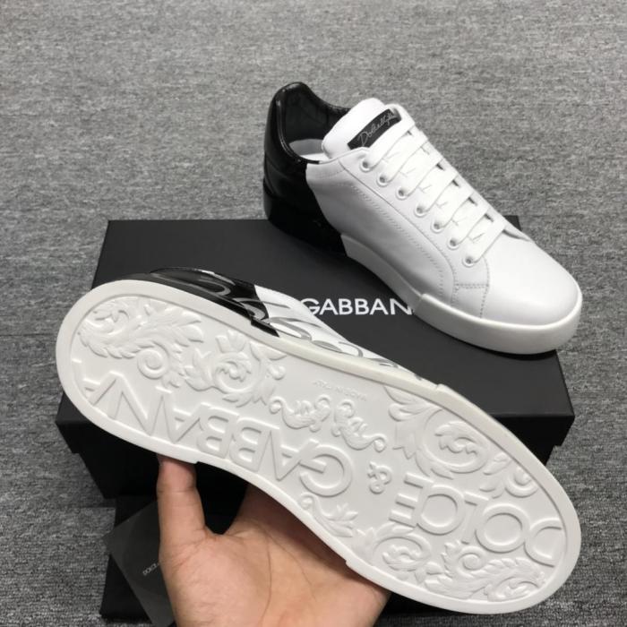 Dolce&Gabbana Men Shoes Boots Luxury Brand Patent Calfskin Portofino Sneakers White Black CS1520AI053HN821