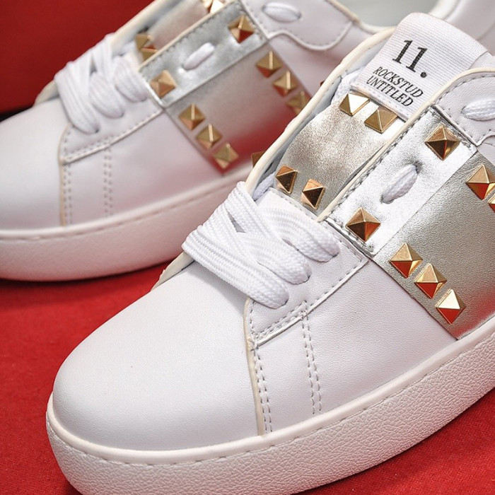 Valentino Garavani Rockstud Untitled Sneaker In Calfskin Leather With Metallic Stripe Womens Shoes Sneakers TW0S0A01HELCZ7