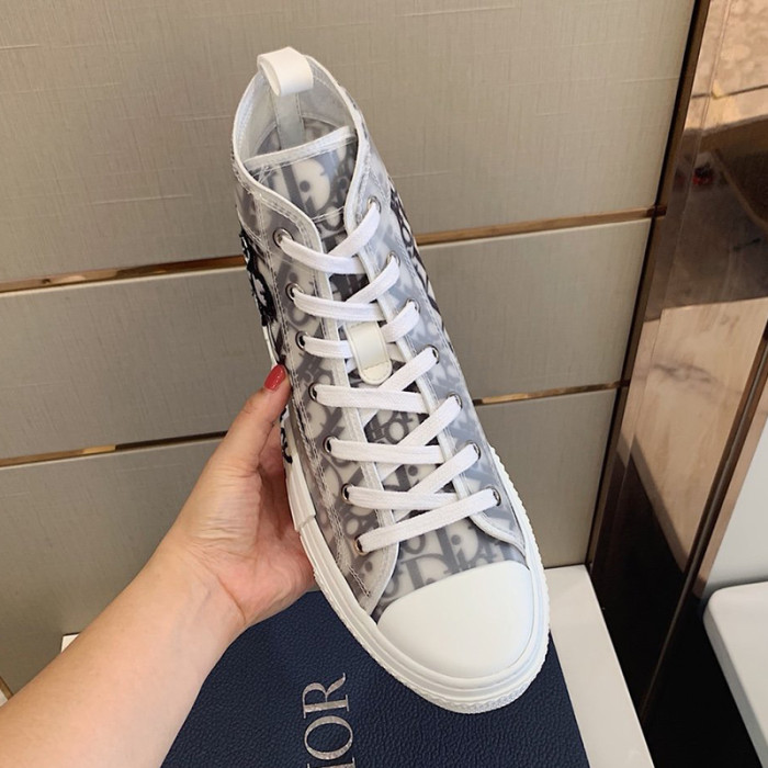 Dior Men Shoes B23 HIGH-TOP Sneaker Black And White Dior Oblique Canvas With DIOR AND SHAWN Bee Embroidery Patch