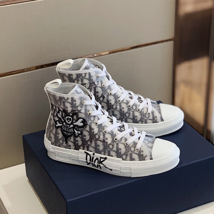 Dior Men Shoes B23 HIGH-TOP Sneaker Black And White Dior Oblique Canvas With DIOR AND SHAWN Bee Embroidery Patch