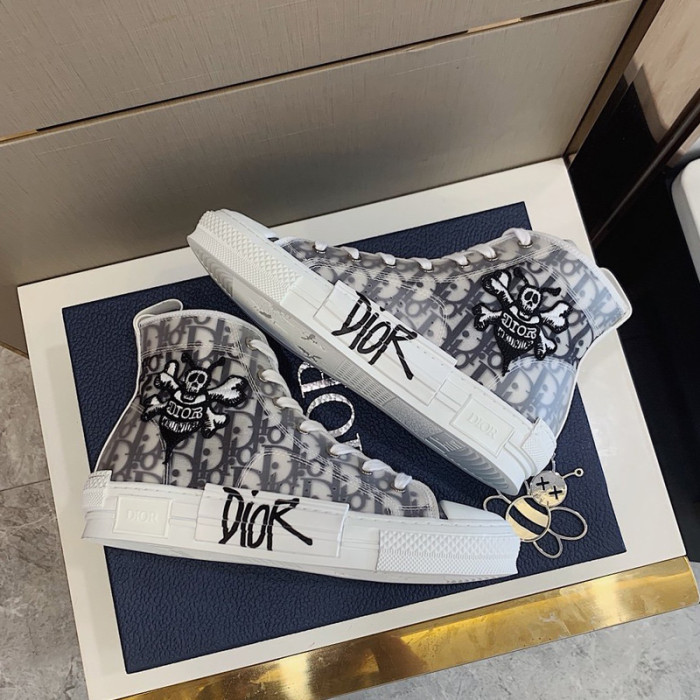Dior Men Shoes B23 HIGH-TOP Sneaker Black And White Dior Oblique Canvas With DIOR AND SHAWN Bee Embroidery Patch