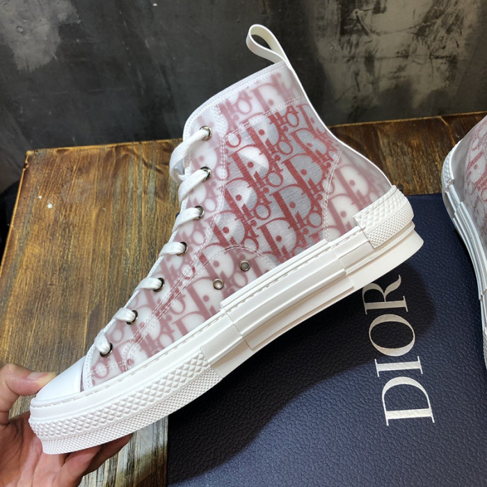 Dior Men Shoes B23 HIGH-TOP SNEAKER Red And White Dior Oblique Canvas 3SH118YNT_H360