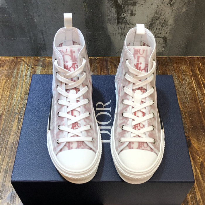 Dior Men Shoes B23 HIGH-TOP SNEAKER Red And White Dior Oblique Canvas 3SH118YNT_H360