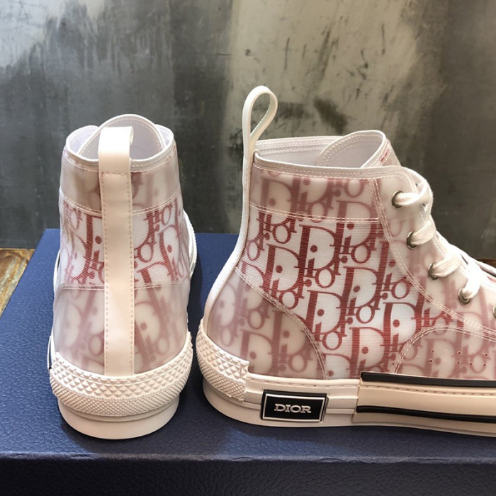 Dior Men Shoes B23 HIGH-TOP SNEAKER Red And White Dior Oblique Canvas 3SH118YNT_H360