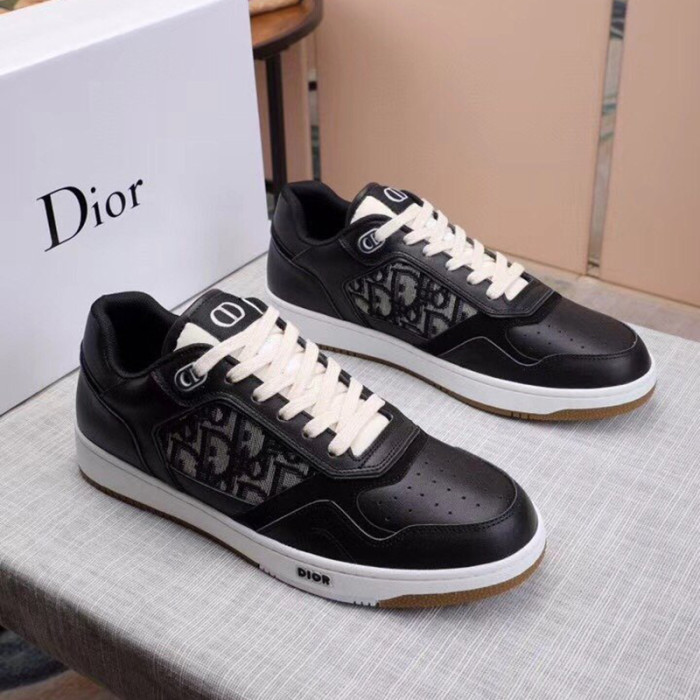 Dior Men Shoes Sneakers Luxury B27 Low-Top Sneaker Black Smooth Calfskin With Beige And Black Dior Oblique Jacquard