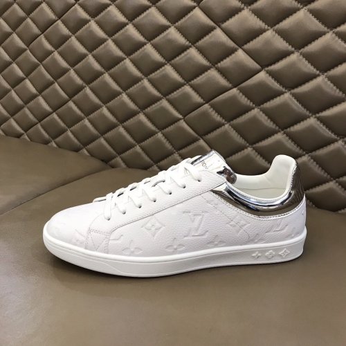 Louis Vuitton Men Shoes Fashion Casual Fashion Sneakers Luxury Silver Luxembourg Sneaker 1A80XI Silver Monogram-embossed grained calf leather