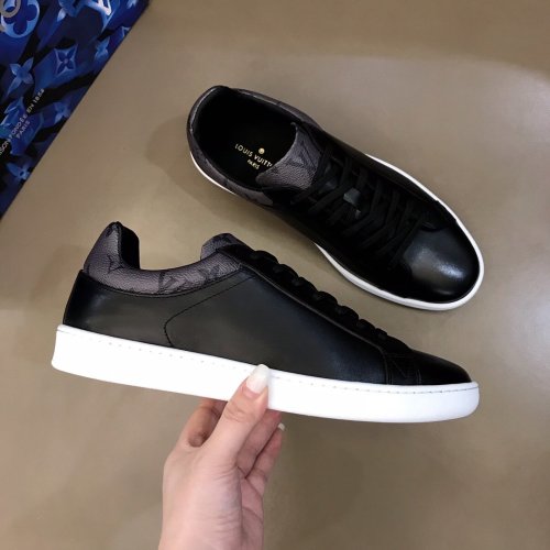 Louis Vuitton Men Shoes Fashion Casual Fashion Sneakers Luxury Black Luxembourg Sneaker 1A80YW Black Calf leather and Monogram Reverse canvas