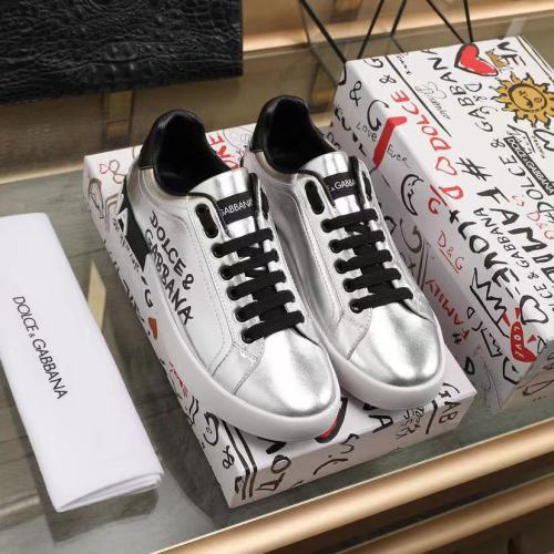 Dolce&Gabbana Men Shoes Sneakers Luxury Metallic Calfskin Nappa Portofino Sneakers Silver CS1772AW151H12LX