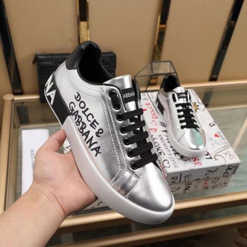 Dolce&Gabbana Men Shoes Sneakers Luxury Metallic Calfskin Nappa Portofino Sneakers Silver CS1772AW151H12LX