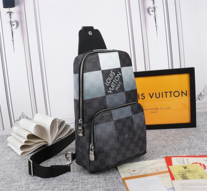 Louis Vuitton Mens Bag Shoulder Bag AVENUE SLING BAG N40403 White Damier Graphite Giant coated canvas with Original Box