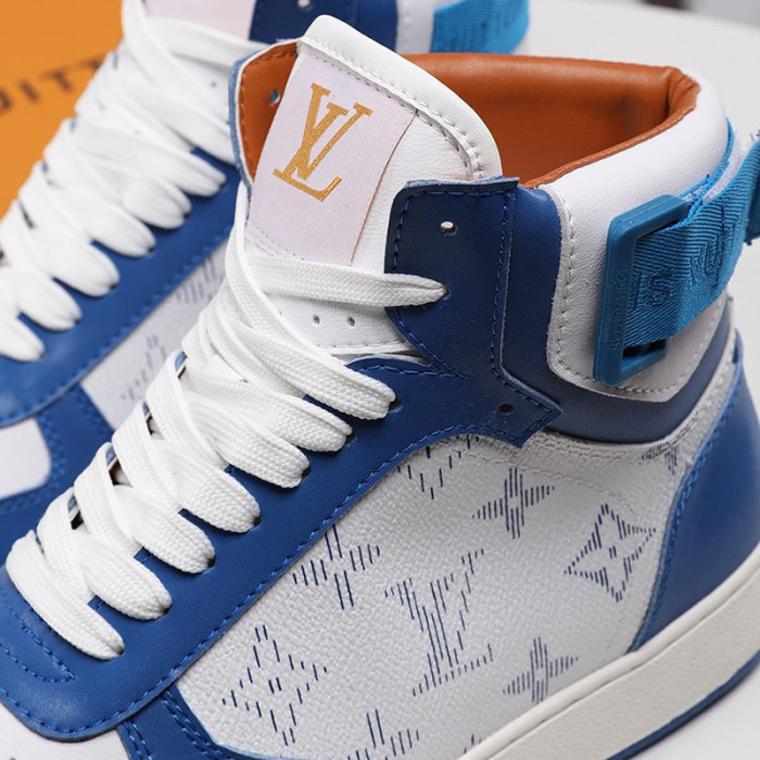 Louis Vuitton Men Shoes Sneakers Casual Luxury Brand RIVOLI SNEAKER BOOT Blue with Original Box