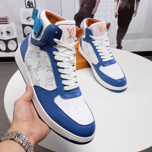Louis Vuitton Men Shoes Sneakers Casual Luxury Brand RIVOLI SNEAKER BOOT Blue with Original Box