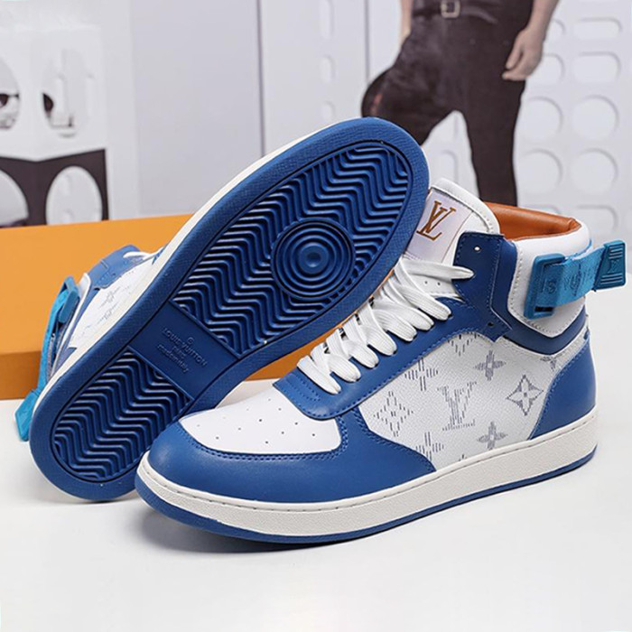 Louis Vuitton Men Shoes Sneakers Casual Luxury Brand RIVOLI SNEAKER BOOT Blue with Original Box