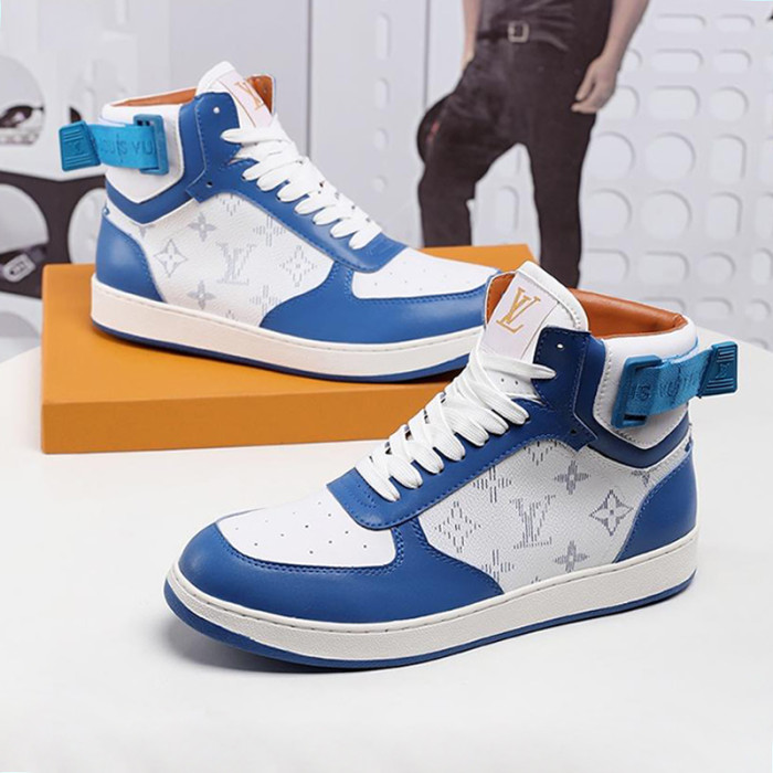 Louis Vuitton Men Shoes Sneakers Casual Luxury Brand RIVOLI SNEAKER BOOT Blue with Original Box
