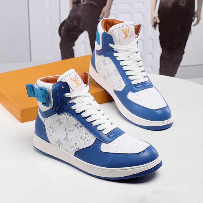 Louis Vuitton Men Shoes Sneakers Casual Luxury Brand RIVOLI SNEAKER BOOT Blue with Original Box