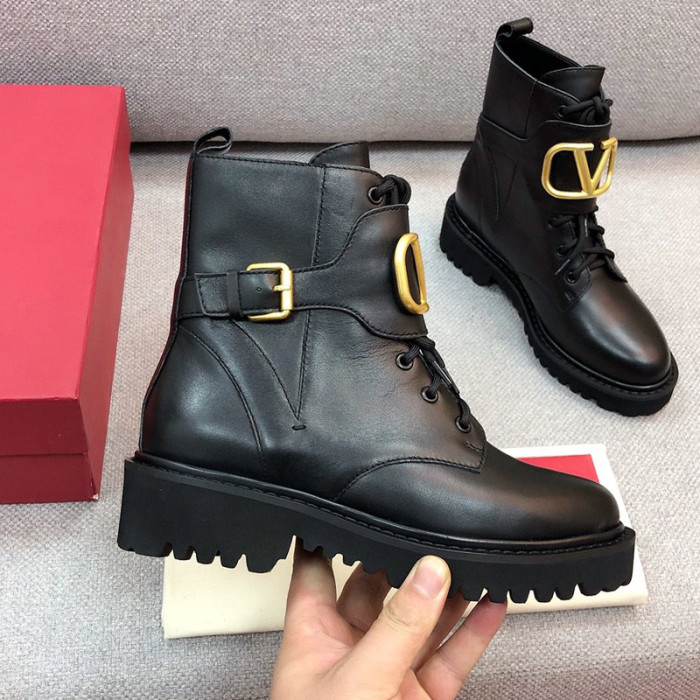 Valentino Garavani Women Fashion Ankle Boots Luxury Brand Vlogo Signature Calfskin Combat Boot 35mm / .8 In. Black