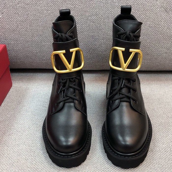 Valentino Garavani Women Fashion Ankle Boots Luxury Brand Vlogo Signature Calfskin Combat Boot 35mm / .8 In. Black